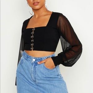Hook and Eye Cropped Peasant Top